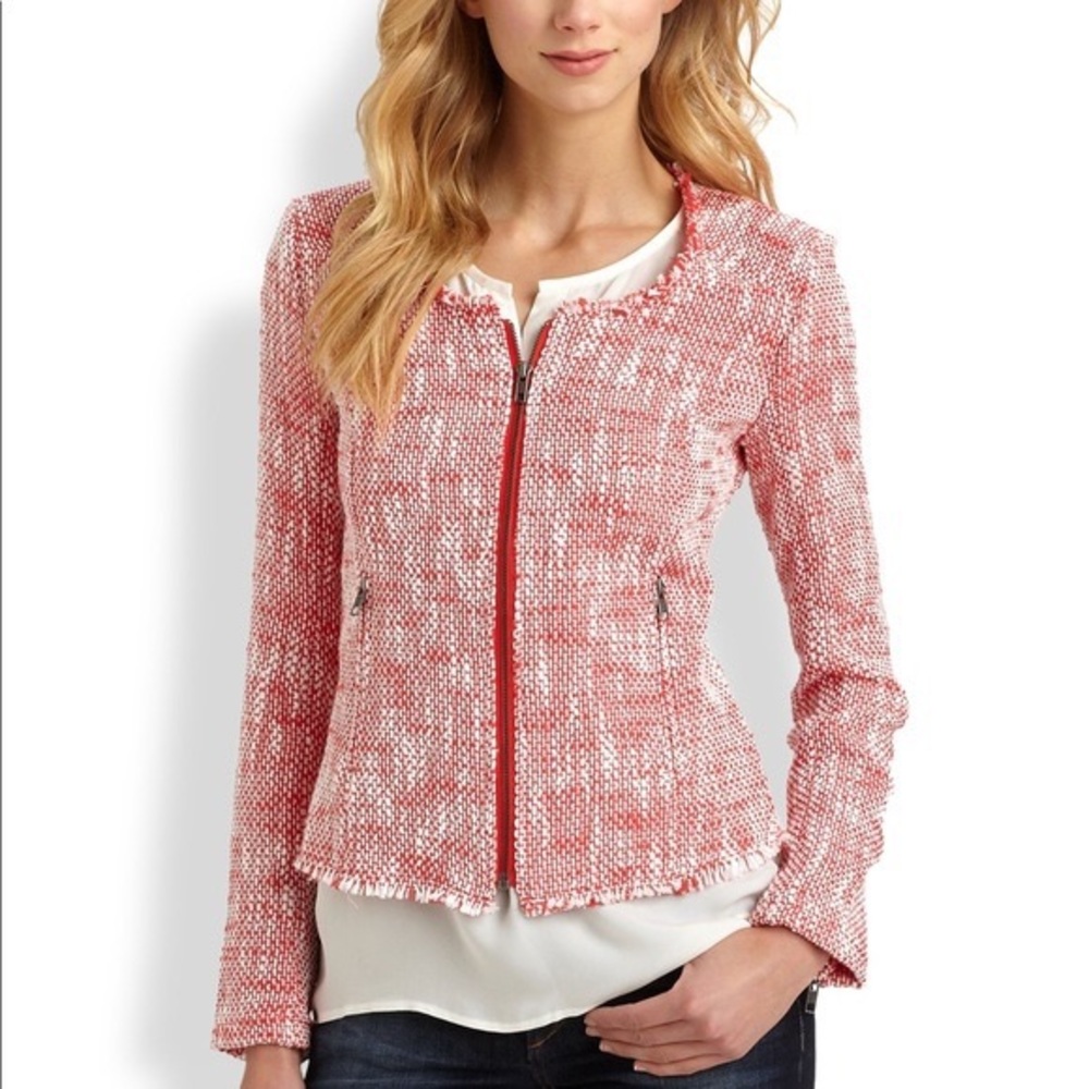 Joie Red + White Tweed Blazer